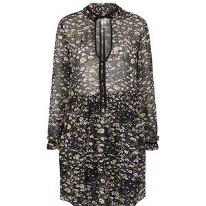 GANNI GEORGETTE FLORAL LONG-SLEEVE MINI DRESS